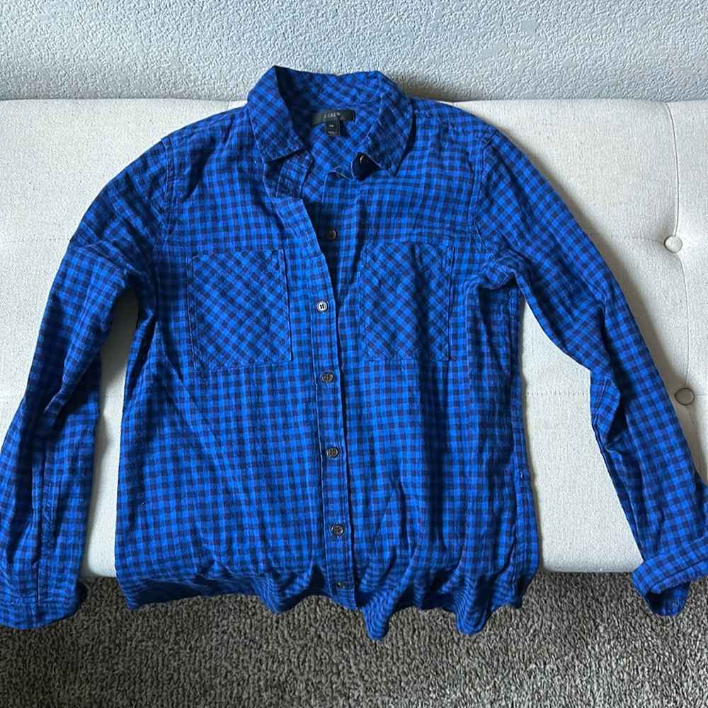 J. CREW Womens Shirt Small Blue Gingham Cotton - Size OP
